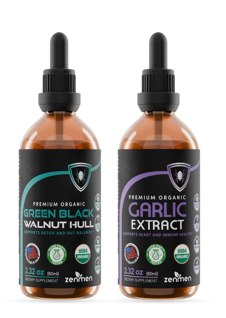 Zenmen Organic Green Black Walnut & Garlic Cloves Extract - Highly Potent Formula for Immune Support and Source of Antioxidants