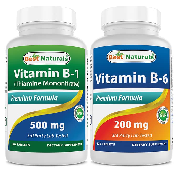 Meilleurs naturels vitamine B1 comme mononitrate de thiamine 500 mg et vitamine b6 200mg