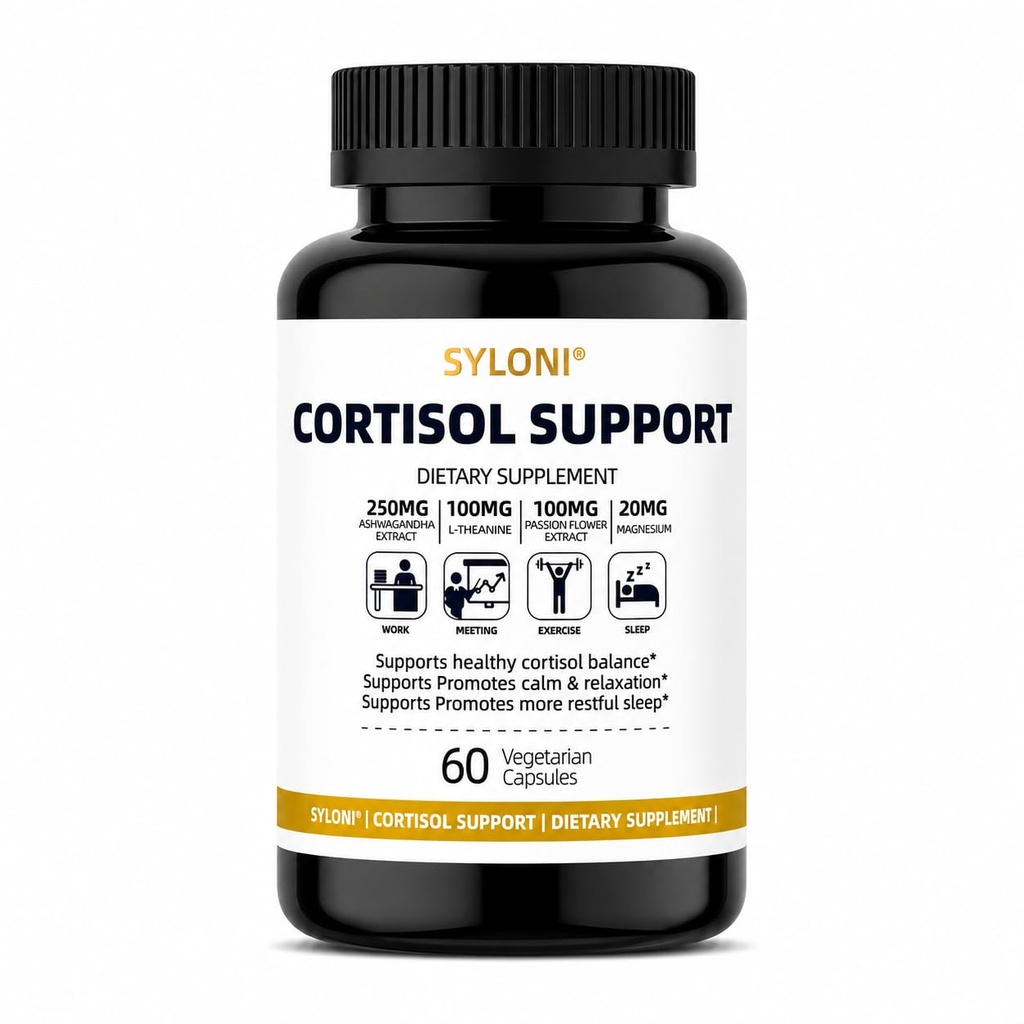 Cortisol Supplements for Women- Ashwagandha, L-Theanine & Passion Flower, Melatonin-Free Formula for Healthy Stress Response, Calm, Relaxation & Restful Sleep, Lab Tested, 60-Day Supply