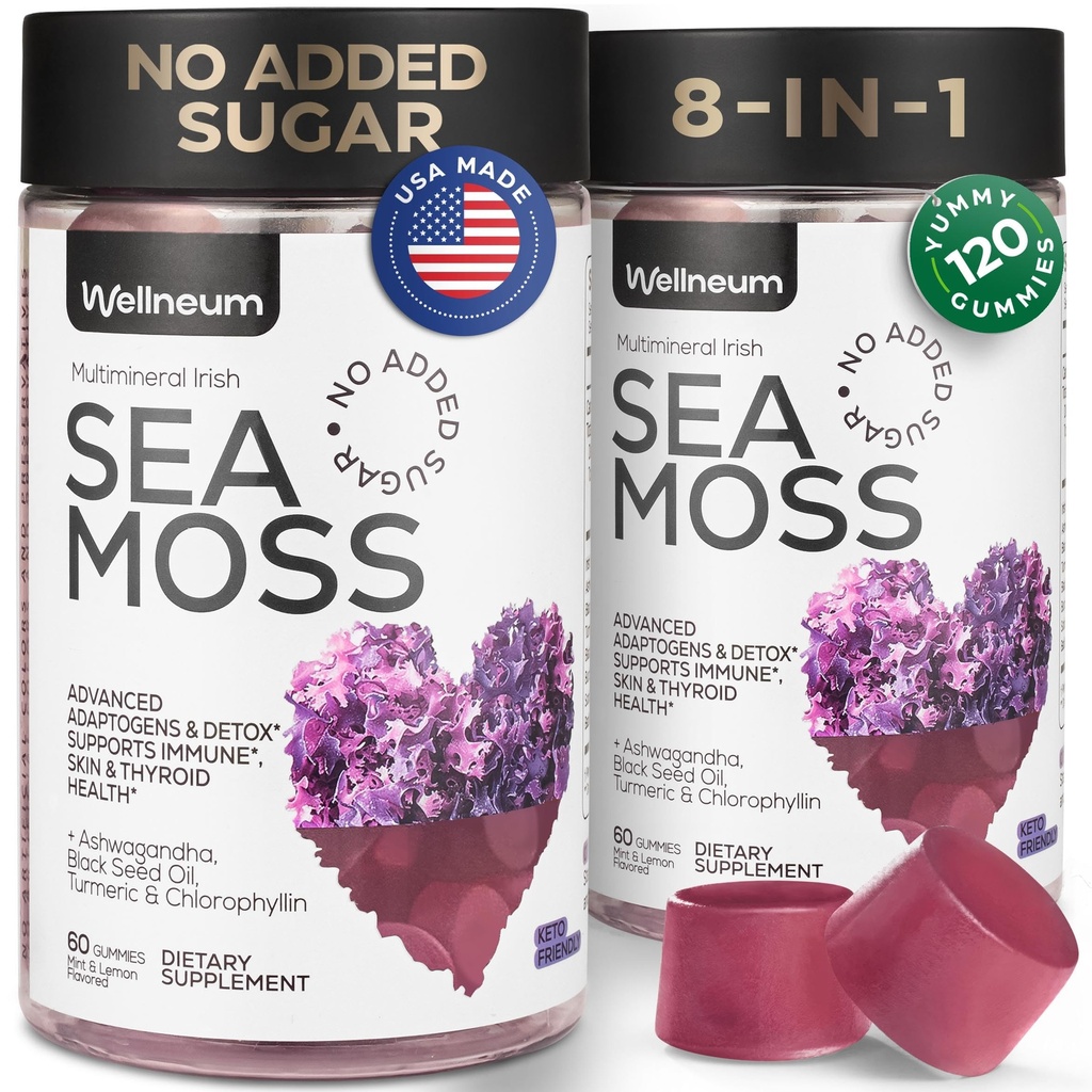 Multimineral Sea Moss Gummies 3000 Mg con Probiotico, Bladderwrack, Black Seed Oil, Ashwagandha, Burdock Root (2 Pack) - Seamoss irlandese per l'immunità, tiroide e Gut Health - Vegan, Sugar Free