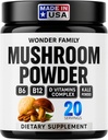 Poudre instantanée de champignons 10:1 – Supplément de champignons Cordyceps avec Reishi, Chaga & Shiitake – Boissons de nuit sans caféine avec B6, B12, D + Probiotiques Mélange biologique de champignons Cacao (sans édulcorant)