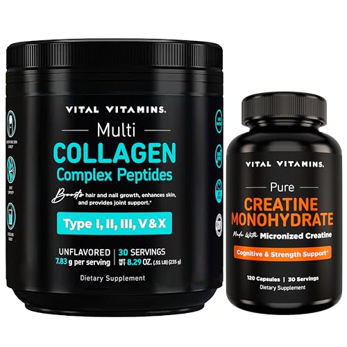 Vital Vitamins Multi-Collagen Powder 30 Servings + Creatine Capsules 120 ct
