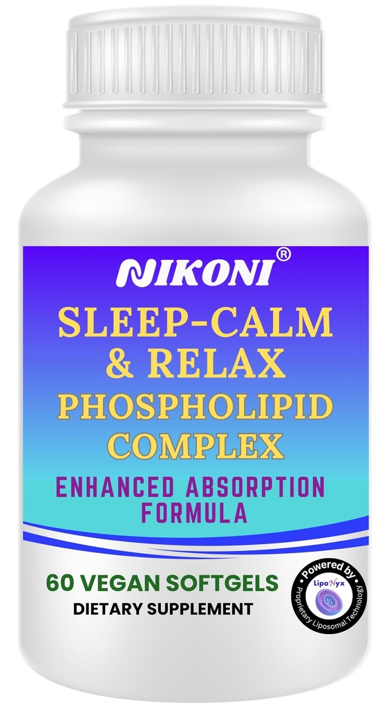 Nikoni Sleep‑Calm‑Relax – Phospholipid Complex with Melatonin, L‑Theanine, 5‑HTP & Herbal Extracts-60 Vegan Softgels