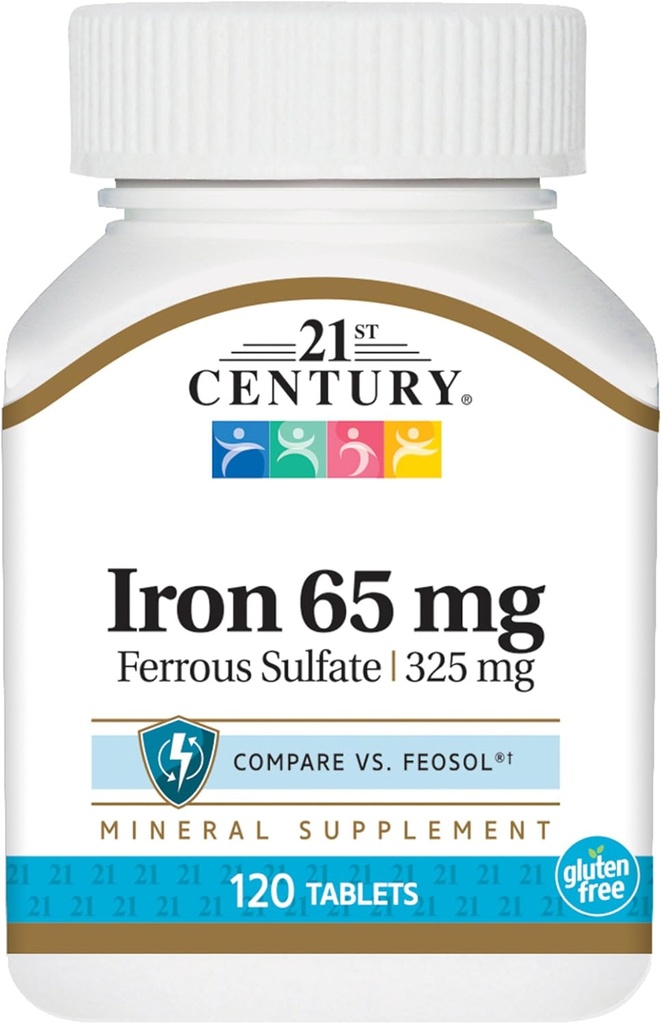 21st Century Iron 65 Mg Ferrous Sulfate 325 Mg Tablets, 120 Count (Pack of 2)