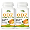 2 Pack, C D Z | Vitamina C, 1000mg | Vitamina D3, 125mcg | Zinc, 25mg | Non-GMO & Gluten Free | 240 Serve