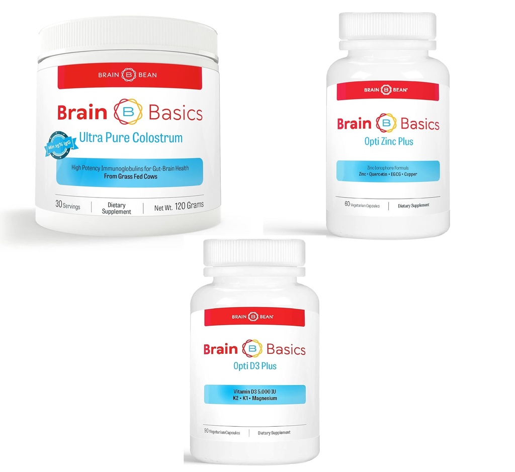 Brain Basics Total Immunity Bundle: Ultra-Pure Colostrum, Opti Zinc Plus, & Opti D3 Plus Supplements – Nutritional Support for Brain, Immune System & Gut Health