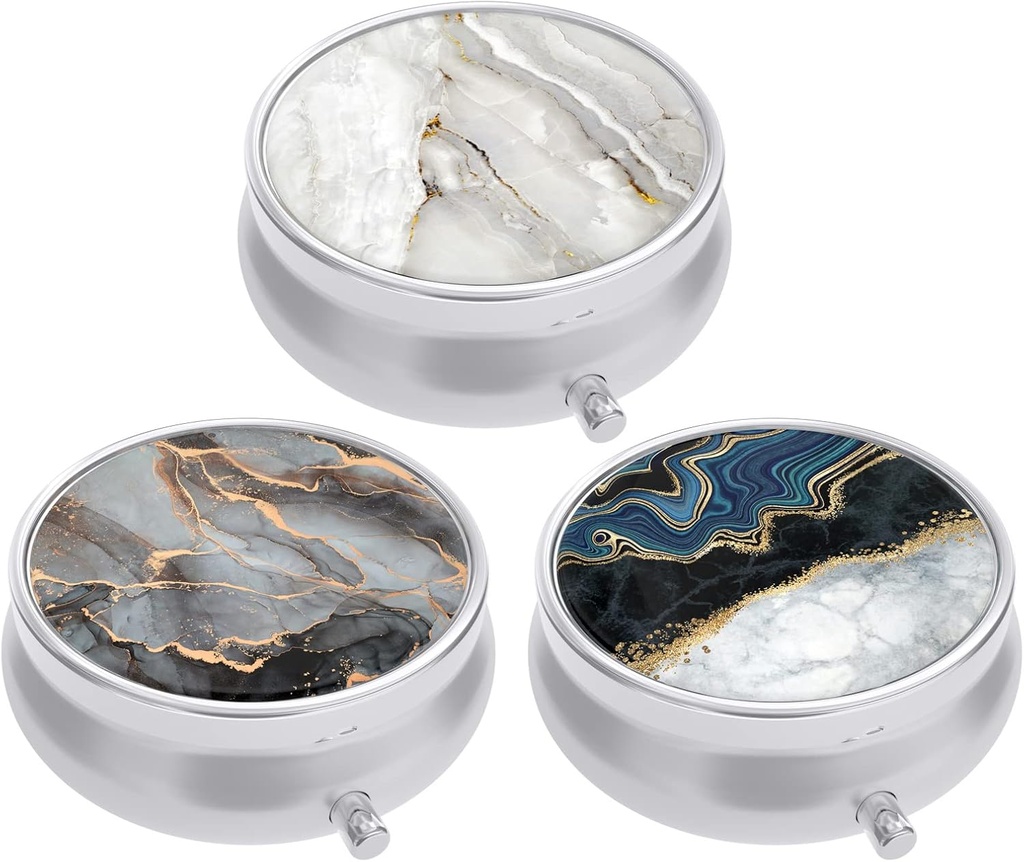 3 Pack Pille Box, Kleine Pille Fall für Geldbeutel & Tasche, niedliche Reise Medizin Organizer, Tragbare Medizin Containerhalter, Vitamine, Medikamente, Fish Oil & Supplement, Abstract Art Marble