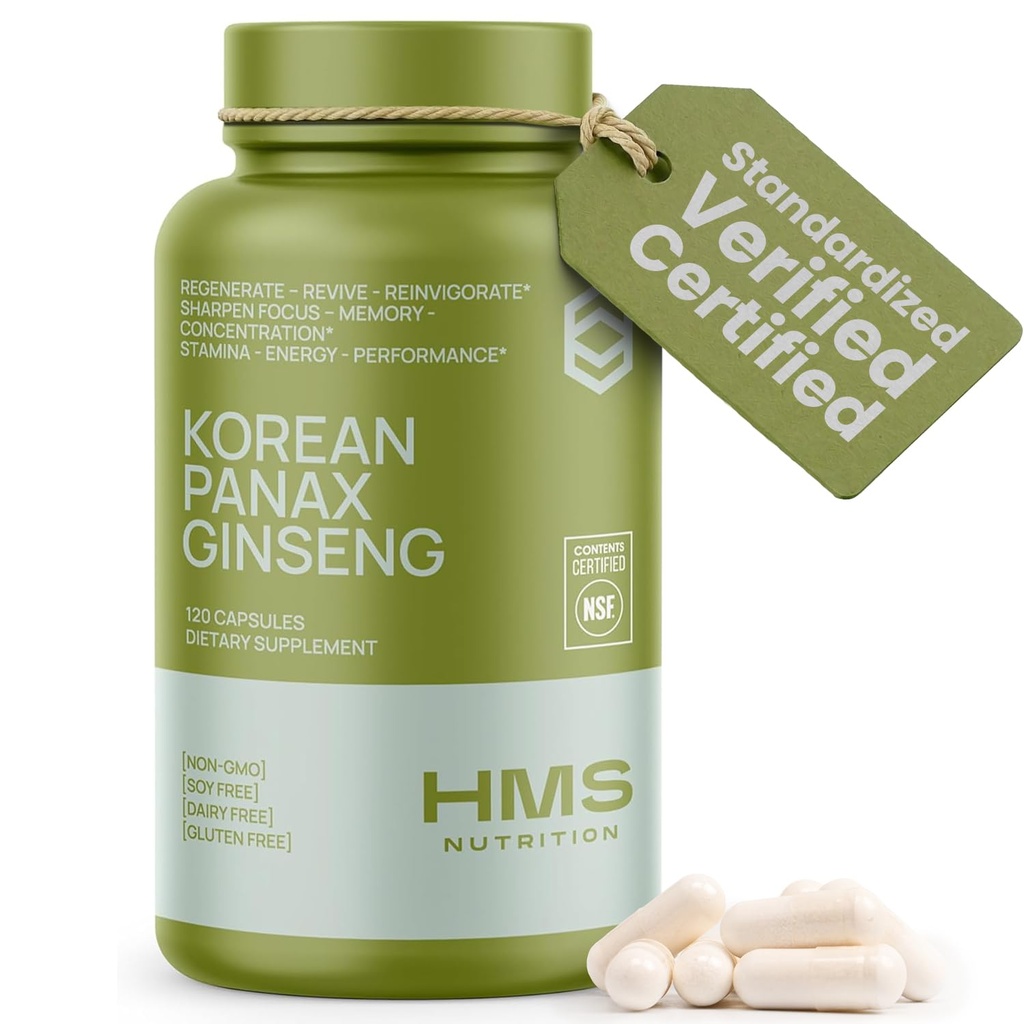 Korean Red Panax Ginseng 2000mg 120 Vegan Kapseln Super Strength Extract NSF zertifizierte Ergänzungen, hohe Ginsenosides unterstützt Energie, Stamina, Leistung und Klarheit