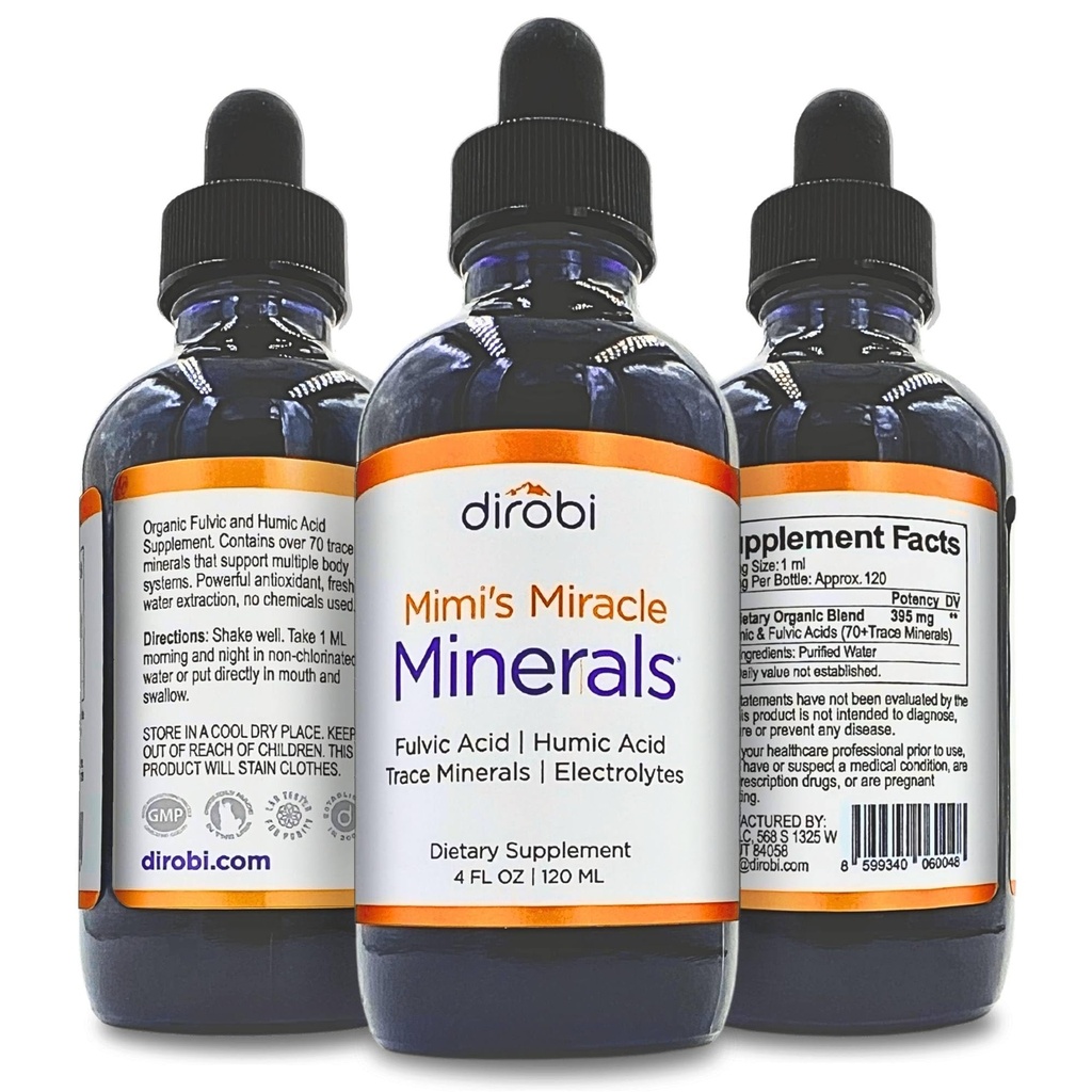 Minerali di Miracolo di Dirobi Mimi Acido Humico Fulvico - Integratore di gocce di miscela minerale, Minerali di vassoio liquido 70 Minerali ionici - Pianta organica derived (4 oz 120 Day Supply)...