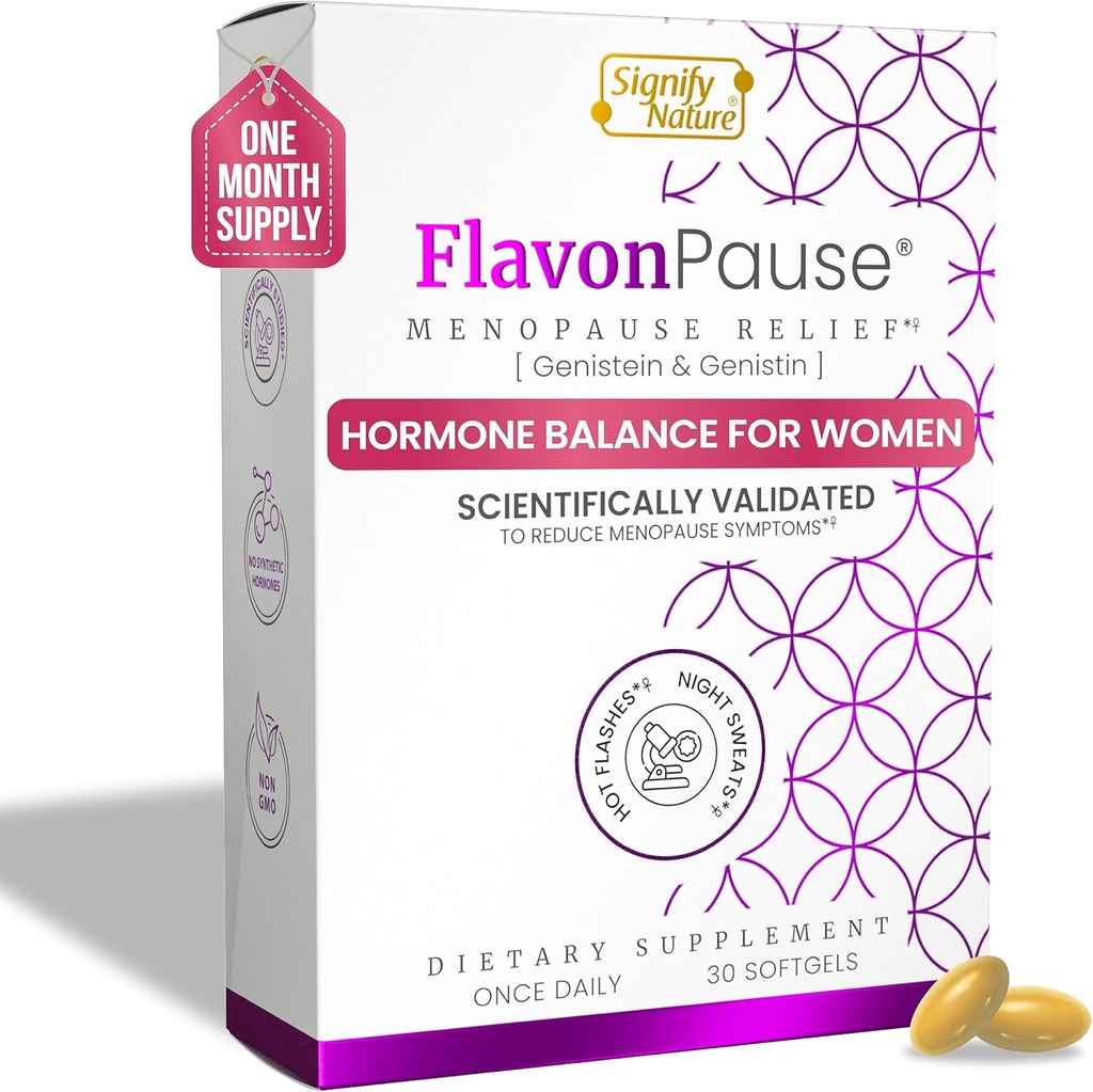 FlavonPause Hot Flashs Menopause Relief – CLINICALLY Tested –| Natural Hot Flash Relief, Night Sweats Relief, Skin Aging | Multi Menopause Symptom Relief | 30 Softgels