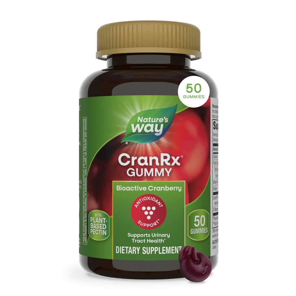 Nature's Way CranRx Cranberry Gummies, Urinary Tract Health Support*, 100% vollständig Cranberry Fruit Konzentrat mit D-Mannose, Vitamin C, 50 Gummies (Packaging May Vary)
