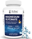 Dr. Berg Magnesium Glycinate con Vitamina D & B6 per Stress Relief, Calma, Relax, & Good Sleep* - 120 mg Magnesium Bisglycinate Capsule - Alta Assorbimento Chelato Glycinate - 90 Cap
