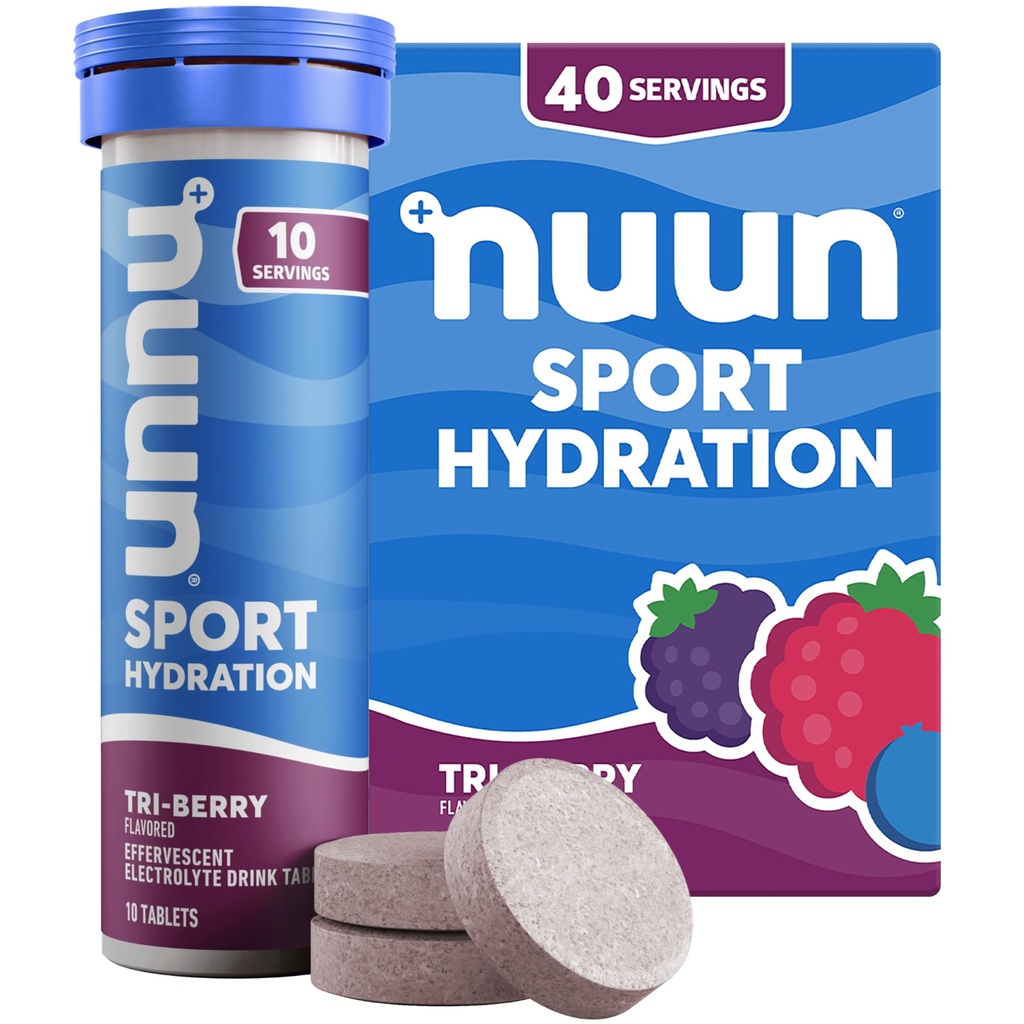 Nuun Sport Electrolyte Tablets with Magnesium, Calcium, Potassium, Chloride & Sodium, Gluten Free & Vegan, Tri-Berry, 48 Pack (40 Servings Total)
