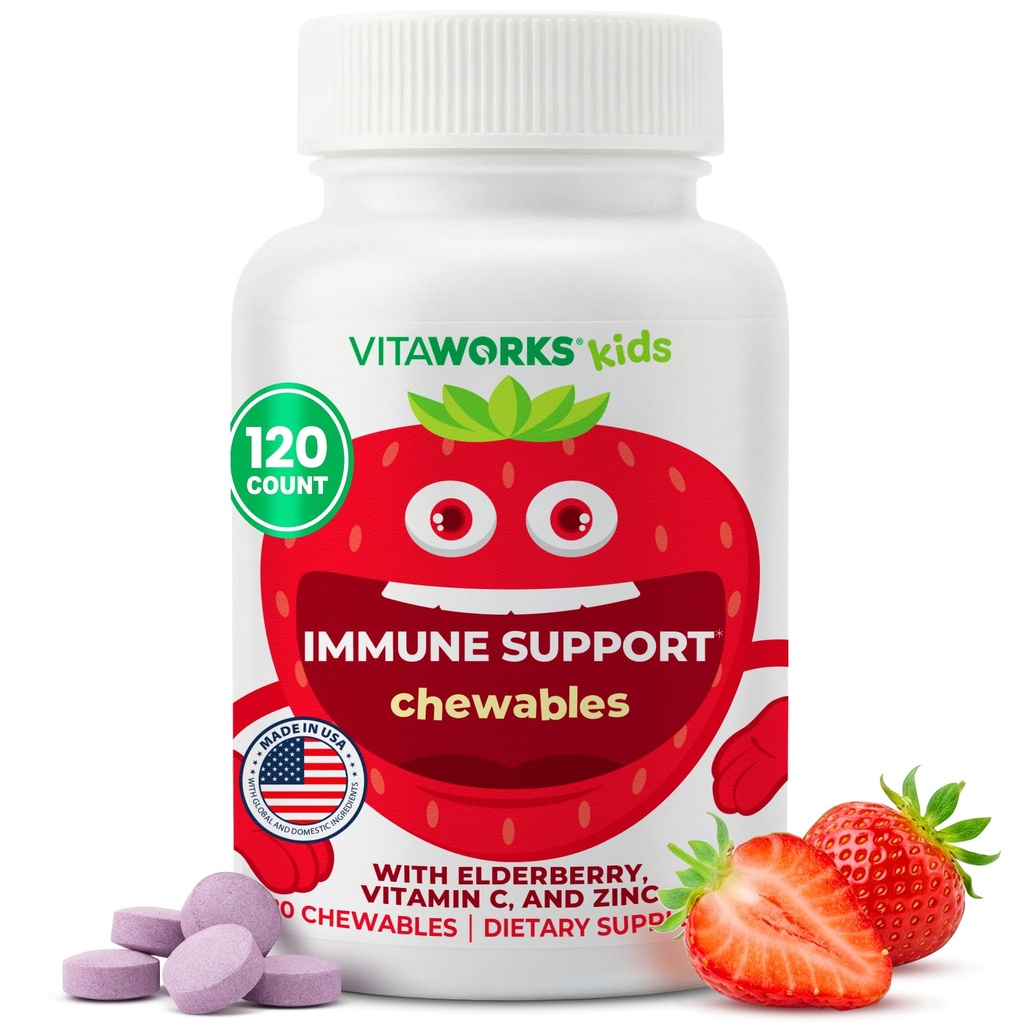 Kinder Elderberry mit Zink und Vitamin C - Immununterstützung Ergänzung Kautabletten - Tasty Natural Mixed Berry Flavor - Vegan, Vegetarisch, Glutenfrei, Non-GMO, für Kinder, 120 Chewables