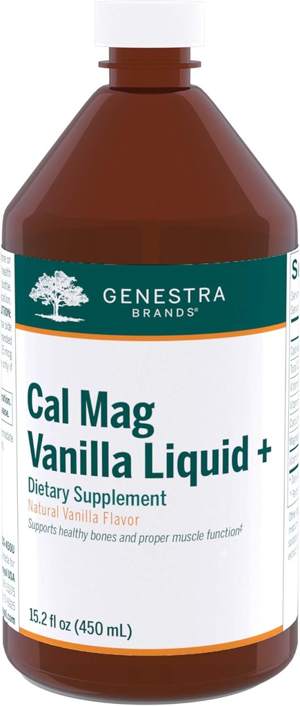 Genestra Marken Cal Mag Vanilla Liquid + | Calcium-Magnesium-Ergänzung | 15.2 fl. oz.