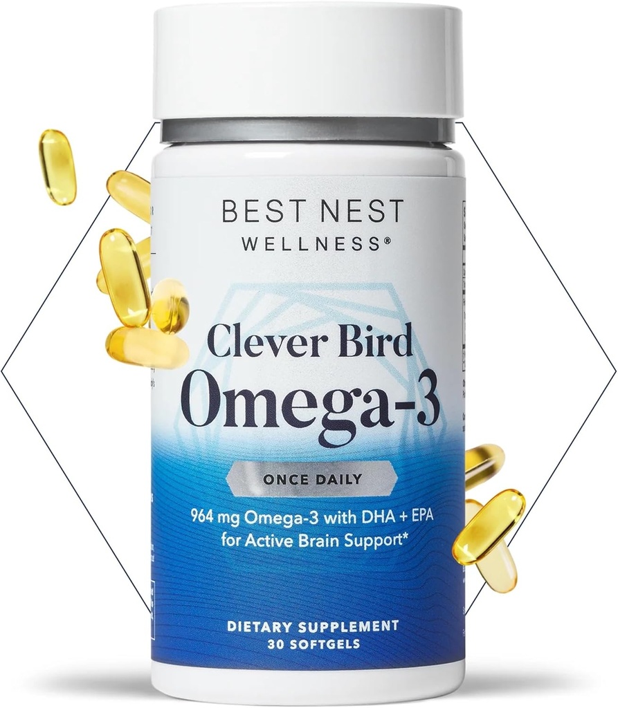 Best Nest Wellness Omega-3 Softgels - Supplément à l'huile de poisson soutient la santé du cerveau - Soutien nutritionnel pour les mères - EPA & DHA Supplément aide le système immunitaire santé - 30 Softgels