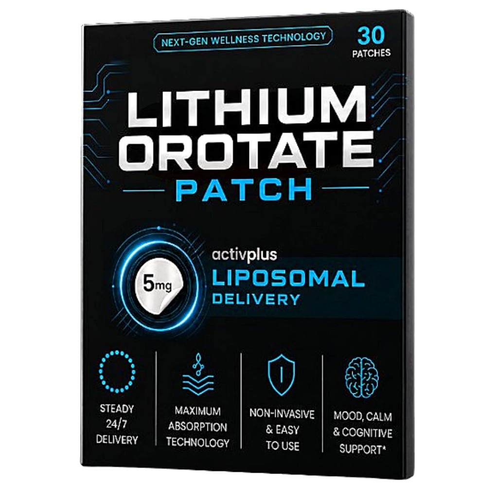 Lithium Orotate - Liposomal 5 mg Lithium Patch delivery - MIcrofabric Soft Patch Gentle on Skin - Max Absorption 24/7 Delivery - 30 Patches