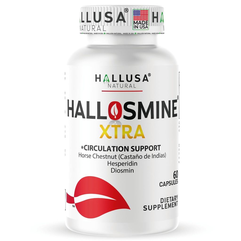 Hallusa Natural Hallosmine Xtra 850mg Diosmin Hesperidin & Horse Chestnut, 60 Capsules, Circulation & Vein Support Supplement, Varicose Veins, Spider Veins, Hemorrhoids, Blood Flow