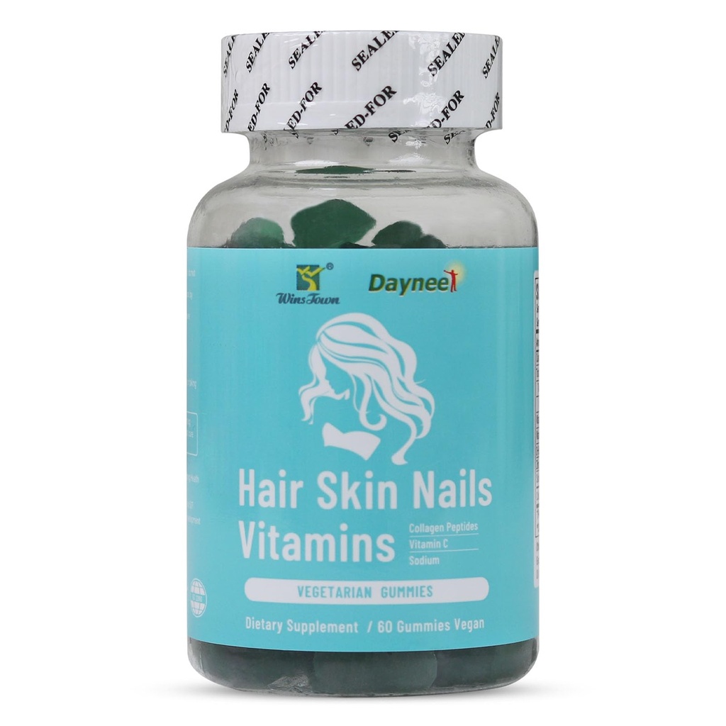 Hair Skin Nails Vitamins Gummies with Collagen, Vitamin C, Sodium, for All Ethnicities & Types, Men & Women, Strawberry Flavor, 60 Count