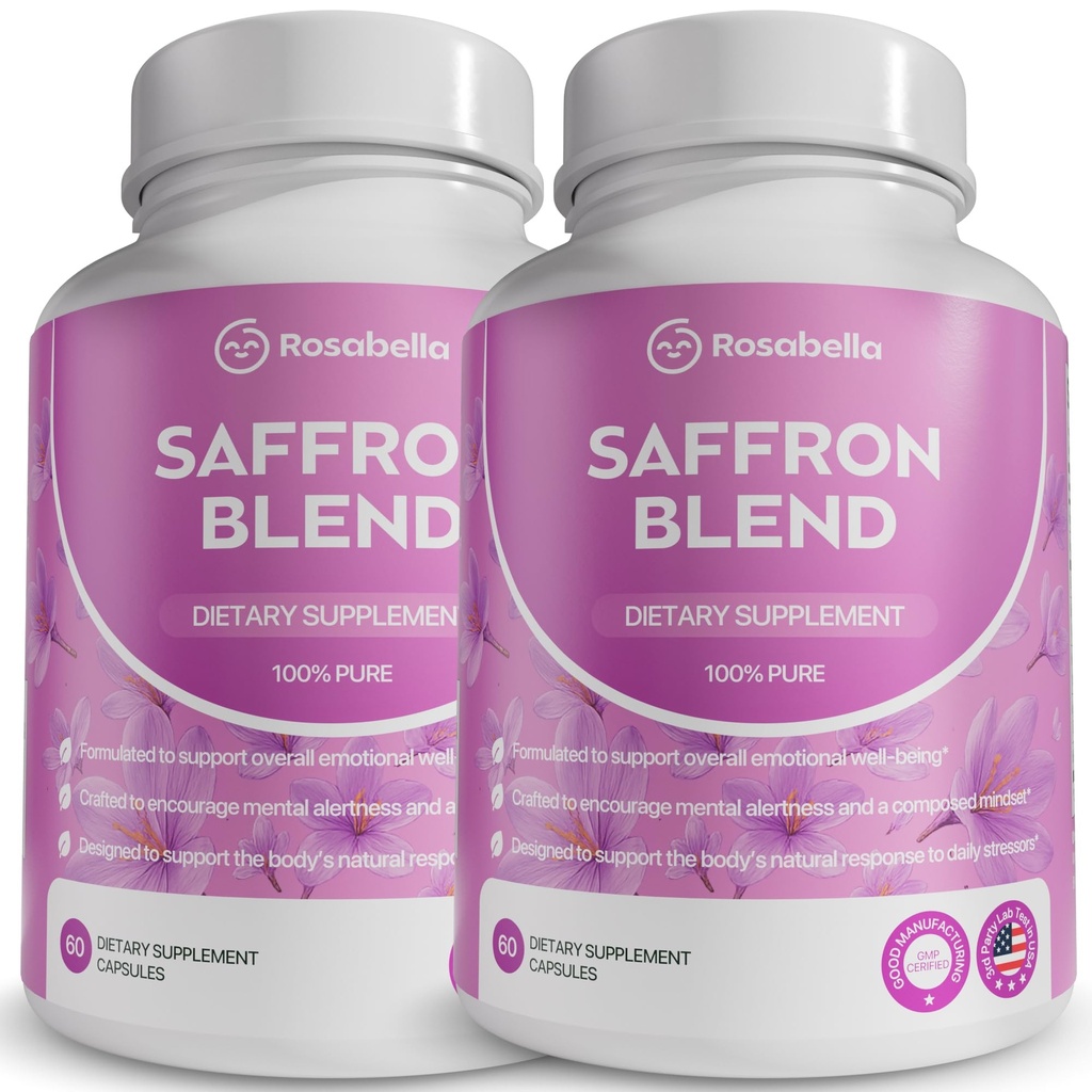Rosabella Saffron Blend Supplement for Men & Women – Saffron, B6, Magnesium & Herbal Extract Capsules – Supports Mood, Focus & Clarity – Non-GMO, Gluten-Free – 120 Capsules – 60-Day Supply