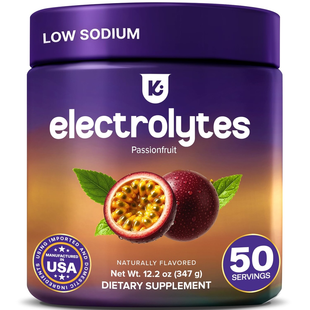 Keppi Low Sodium Electrolytes Powder – High Potassium & Naturally Sweetened Sugar-Free Passionfruit 12.2oz – Clean Hydration Drink with Magnesium, Trace Minerals – No Calorie Daily Electrolyte Powder