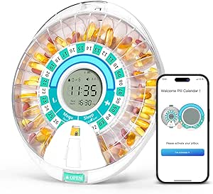 Betife Smart Automatic Pill Dispenser, 28 Komponenten Elektronische Pille Organizer für jede Dosierung mit Licht/Sound Alarm, Bluetooth Medication Organizer, Gesperrte Pille Box für Rezepte und Ergänzung