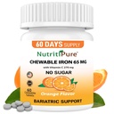 Kaubares Eisen 65 mg mit Vitamin C 270 mg (für Frauen/Men) |60 Tage Versorgung | Kein Zucker-Zessig Orange Flavor Supplement 60 Count