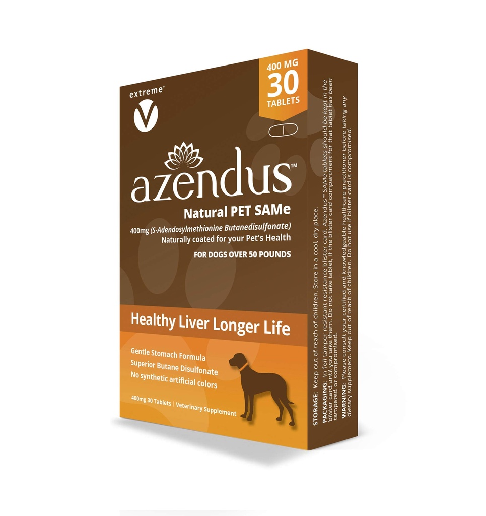 Azendus Natural Pet SAM-e 400mg, 30 Count, Same Butanedisulfonate Fiber Enteric Coated Tablets.