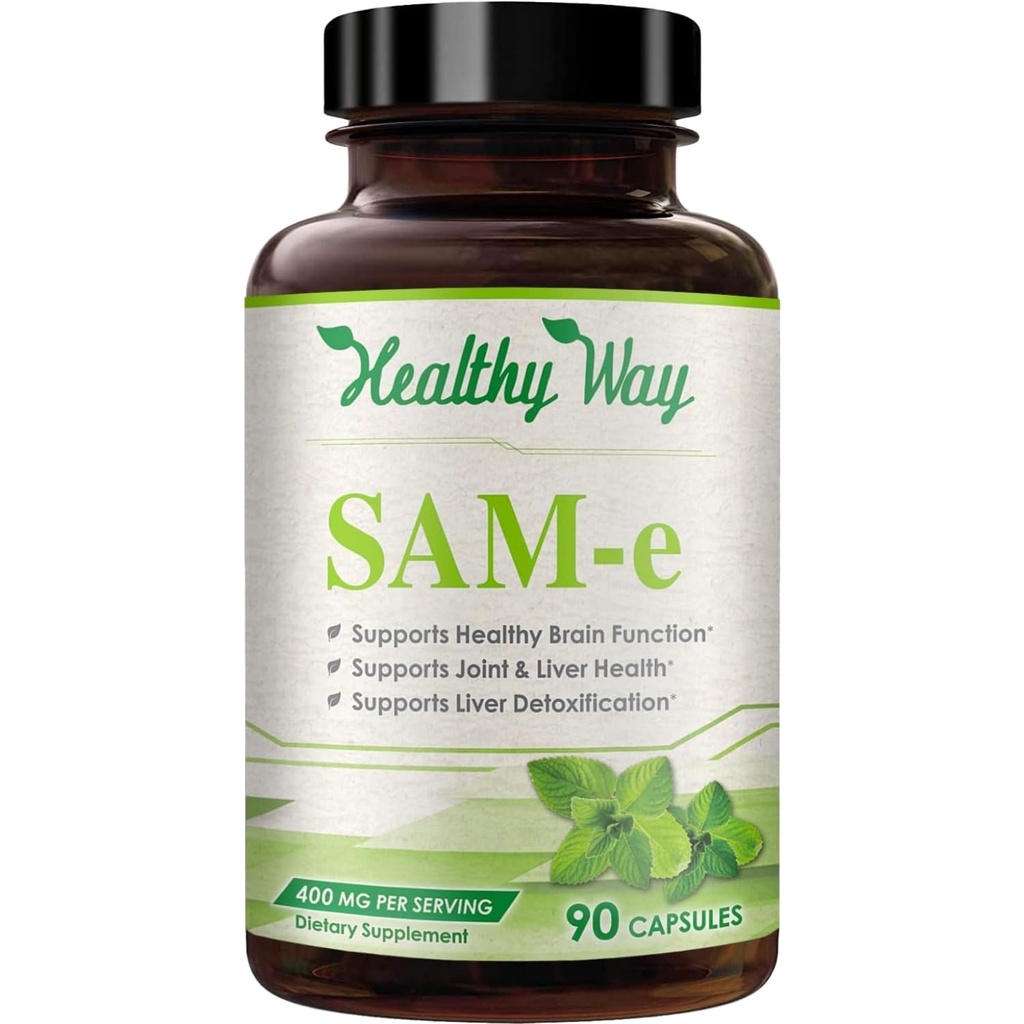 SAM-e 400mg Capsules - Easy Absorption SAM e Supplement 400mg from S-Adenosyl-Methionine for Brain Liver and Mood Support - Non-GMO Gluten Free & Made in cGMP Facility (90 Servings)