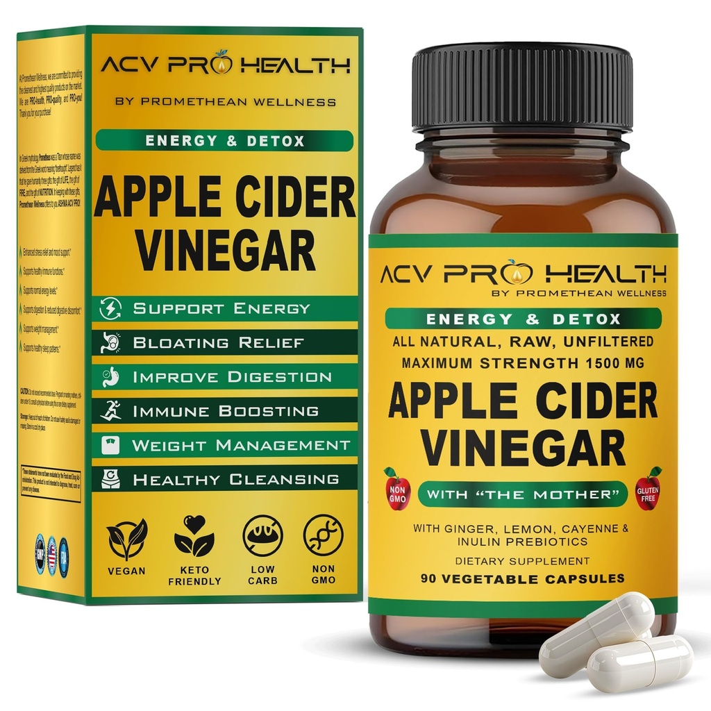 ACV Pro Apfel Apfel Apfelessig Kapseln Certified Organic mit Mutter ACV Pillen Detox Cleanse Säure Reflux Unterstützung Ergänzung Ginger Root Cayenne Pfeffer Pulver