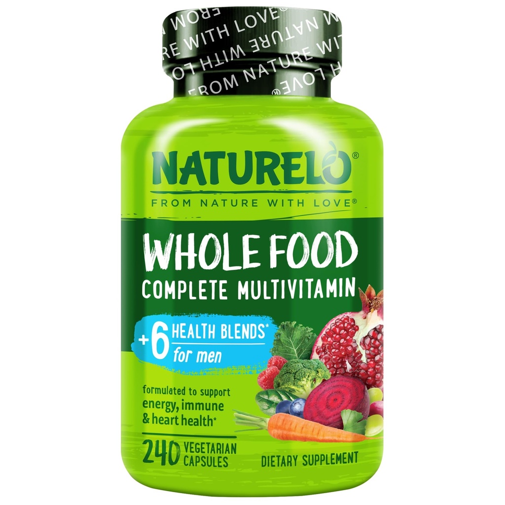 NATURELO Hommes Multivitamines - Une multivitamine quotidienne pour les hommes avec des vitamines, des minéraux et des aliments organiques entiers, stimuler l'énergie et la santé, non-OGM, 240 capsules végétariennes