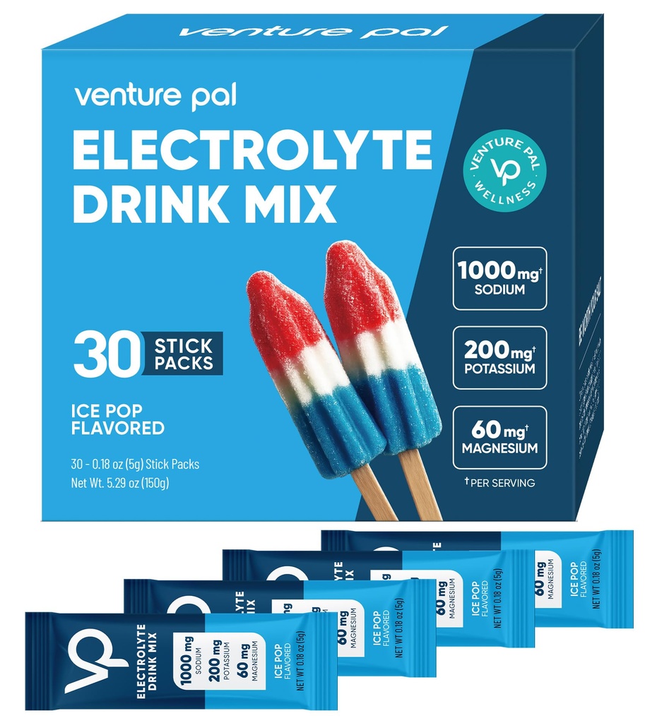 Venture Pal High Sodium Electrolyte Powder Packets | Sugar Free Hydration Drink Mix with Sodium, Potassium, Magnesium & Vitamins | Zero Calorie | Keto, Vegan & Paleo Friendly | 30 Sticks