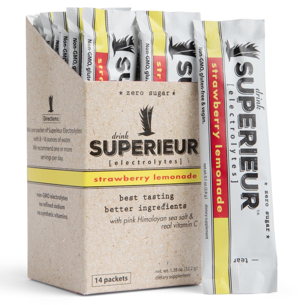 Superieur Elektrolyt-Pulver-Packets- Vegan Elektrolyt Hydration Pulver w/Sea Minerals- Keto Friendly, Non-GMO, Zero Sugar Electrolyte Supplement-Gesundheit Sport Getränke-Strawberry Lemonade (14 Packets)