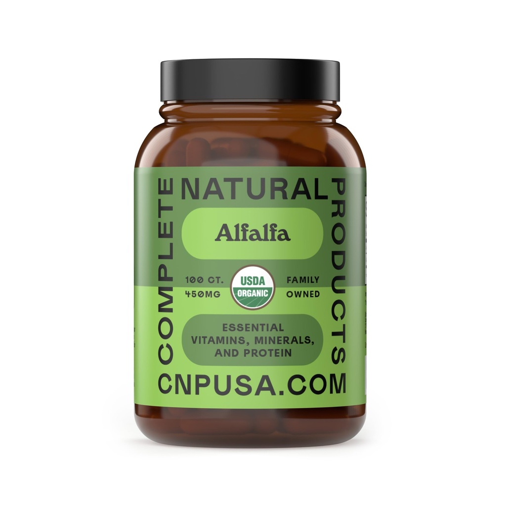 Prodotti naturali completi Pure Alfalfa Leaf - 100 capsule - 450 mg di polvere di foglie di Alfalfa Organica Pure Dried in capsule vegetali
