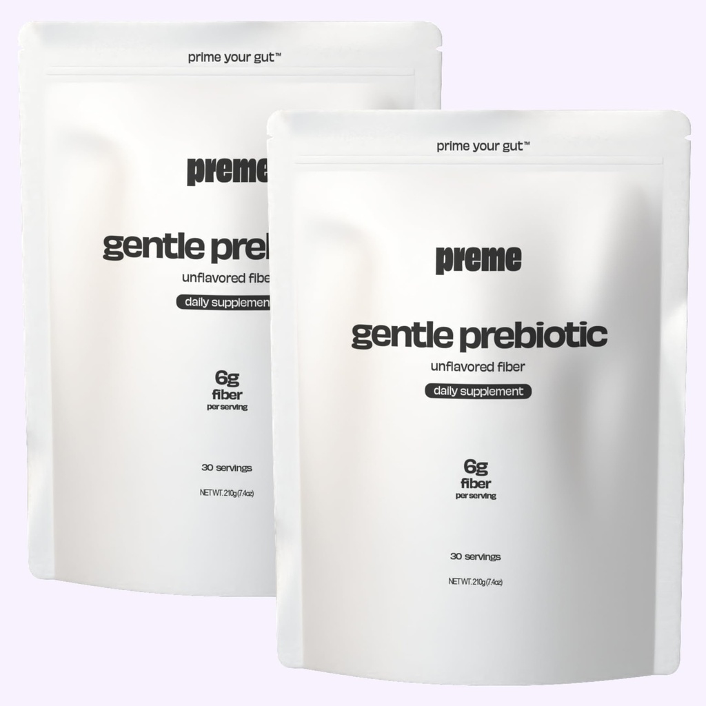 Preme Gentle Prebiotic Fiber – Unflavored Low FODMAP Organic Soluble Fiber Powder, Smooth Tasteless Fiber that Dissolves Into Drinks & Recipes, 60 Servings