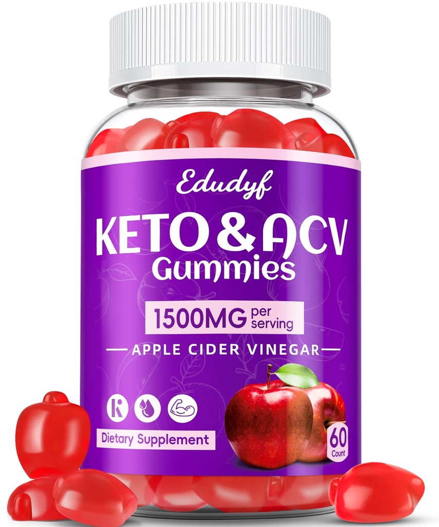Keto ACV Gummies - 1500mg Apfel Apfel Apfelegar Gummis mit Probiotics, B12 und Keto-Unterstützung, Detox & Cleanse, GMO Free & Vegan - 60...