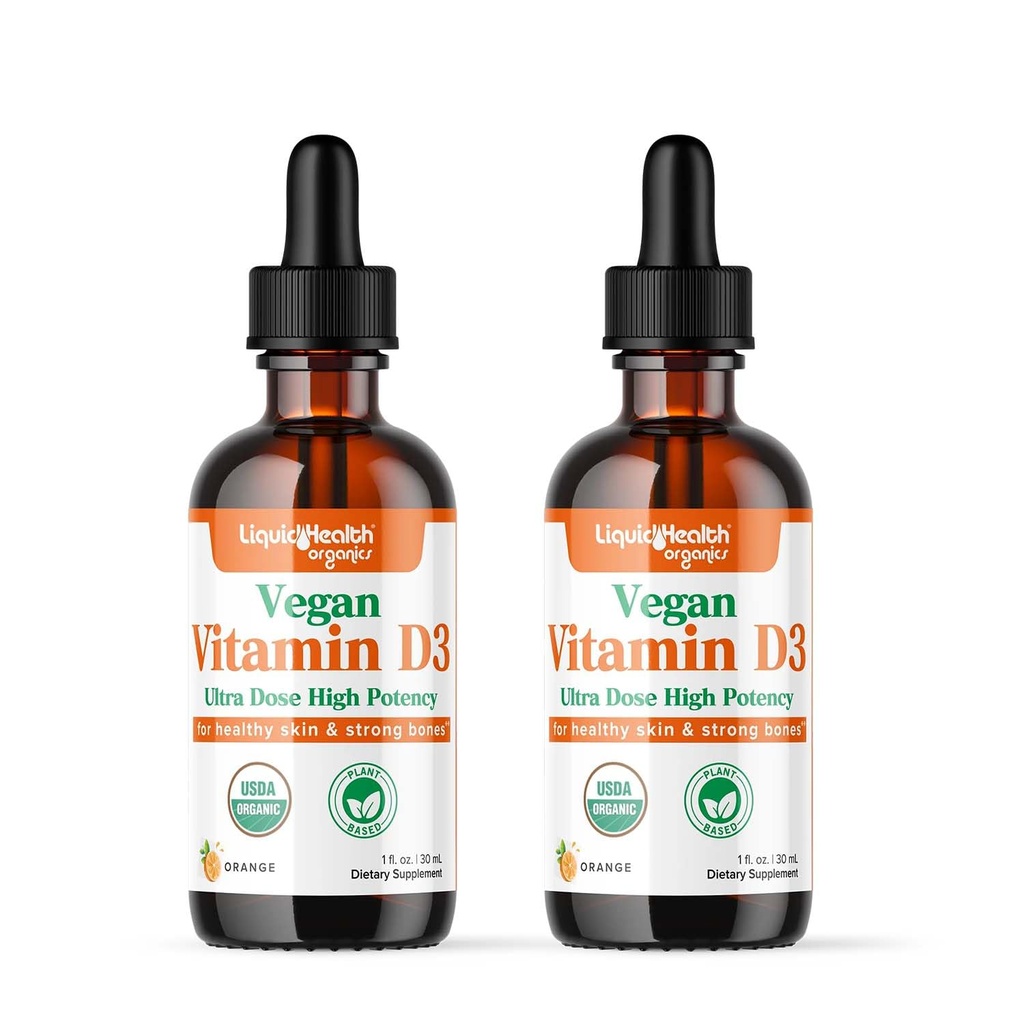 LIQUIDHEALTH Vitamina D3 4000 IU, USDA Organic Vitamin D Liquid Drops for Adults & Kids, Vegan Vitamin D for Immune System Support, Bone Health, Mood Support, Healthy Skin - Made in USA (2 Pack)