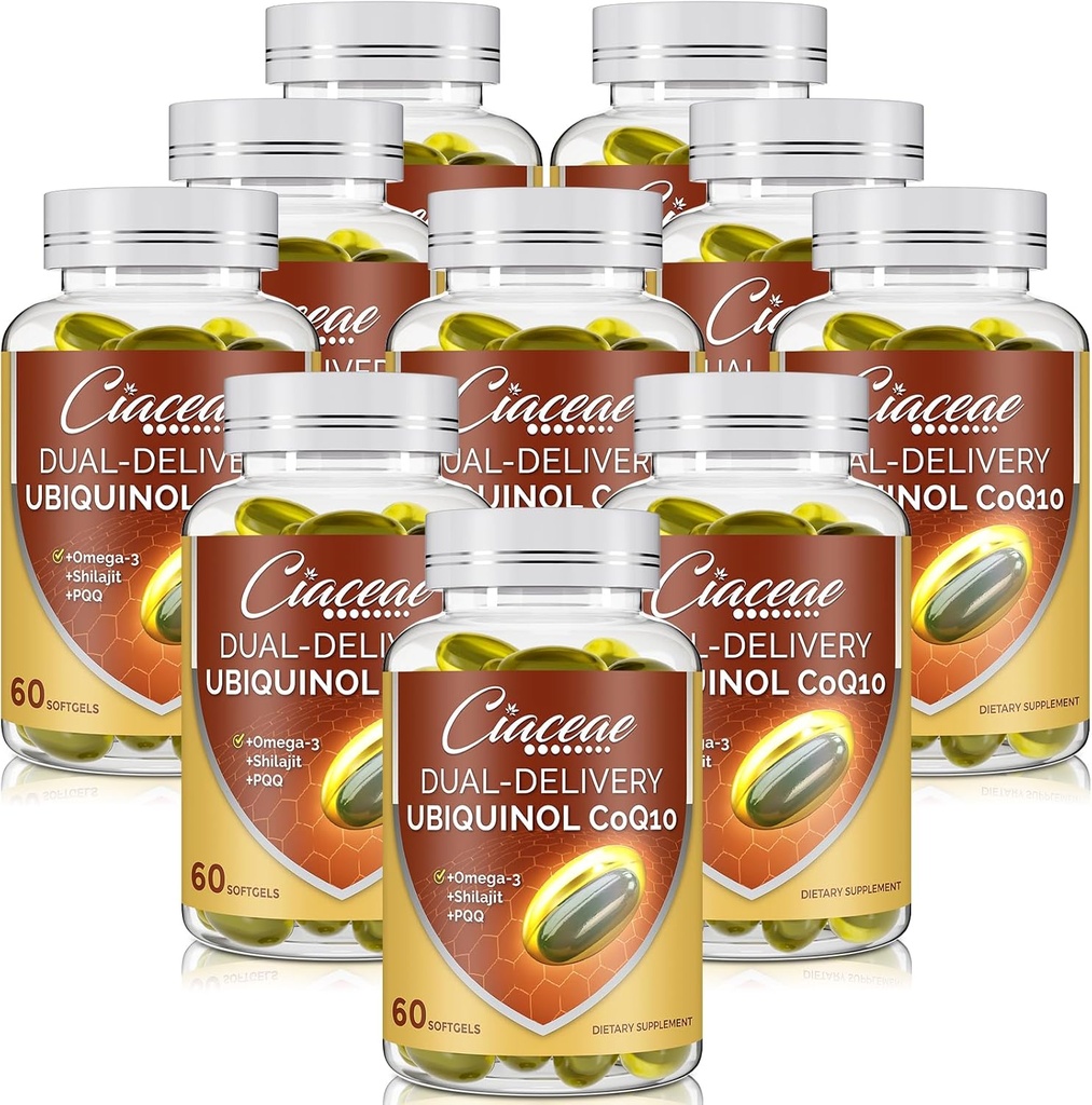 Ubiquinol CoQ10 600 MG Softgels avec Omega-3 & Shilajit & PQQ, Coenzyme de double livraison avancée-Q10, Supplément Ubiquinol actif CoQ10 pour la fertilité, l'antioxydant, le cœur, le cerveau et l'énergie, 600 services