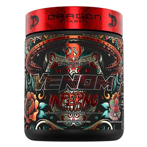 DRAGON PHARMA Venom Inferno, Extreme High-Stim Pre-Workout, Explosive Energy and Unparalleled Focus (40 Servings, Sandileta Shot)