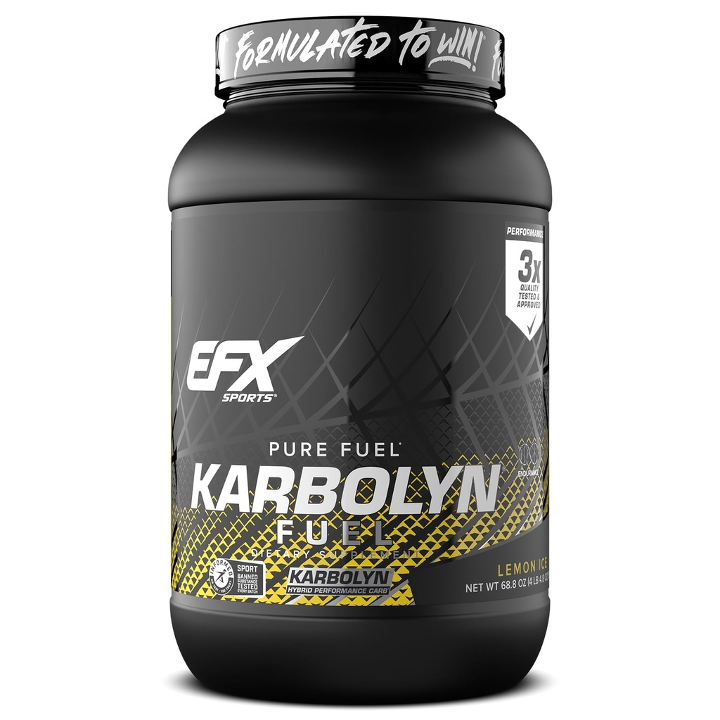 EFX Sports Karbolyn Fuel | Fast-Absorbing Carbohydrate Powder | Carb Load, Sustained Energy, Quick Recovery | Stimulant Free | 36 Servings (Lemon Ice)