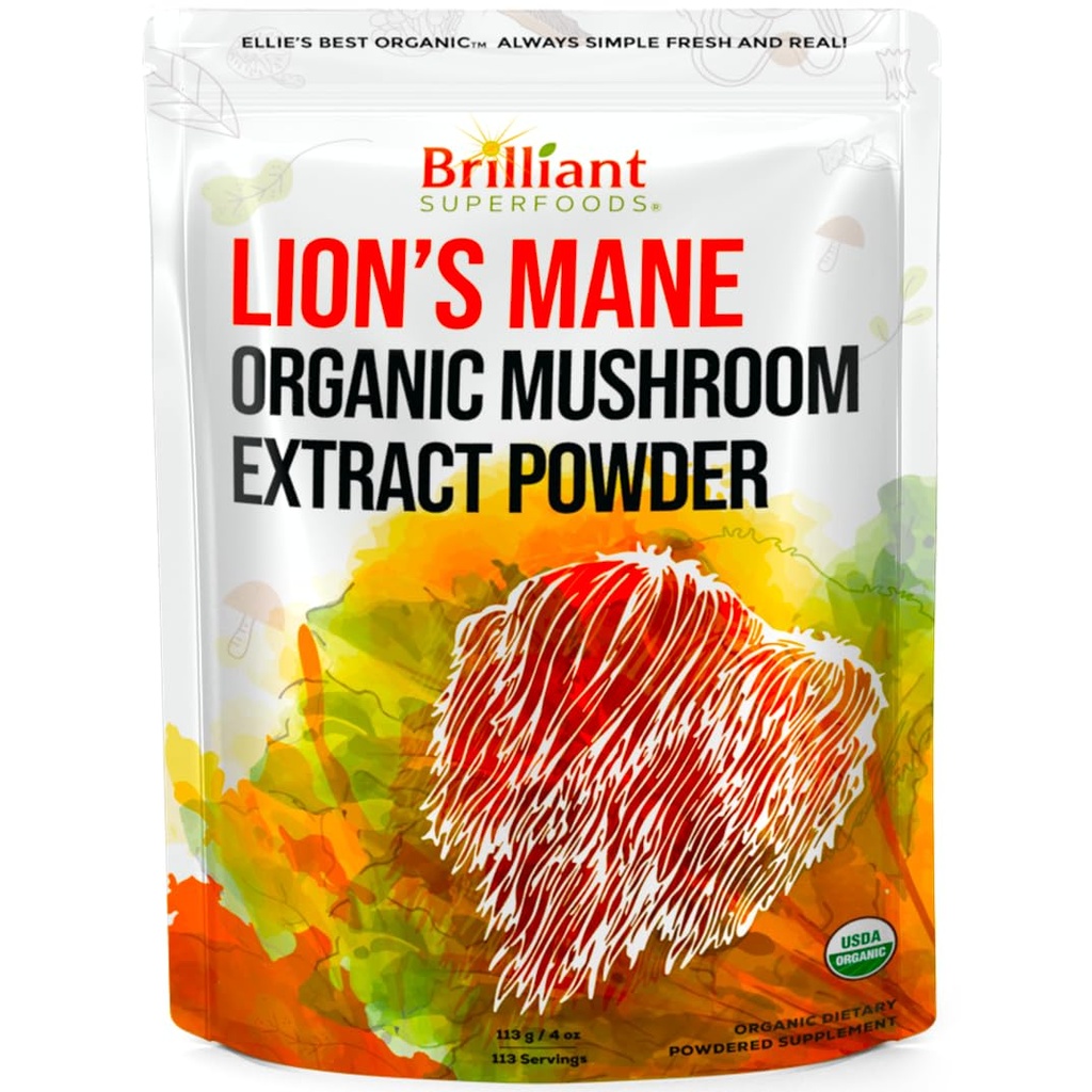 Ellie's Best Lions Mane Mushroom Extract Powder Supplement Organic 114 Servings - Double Extracted for Highest Potency - Dissolves in Coffee, Tea, Juice etc.4oz