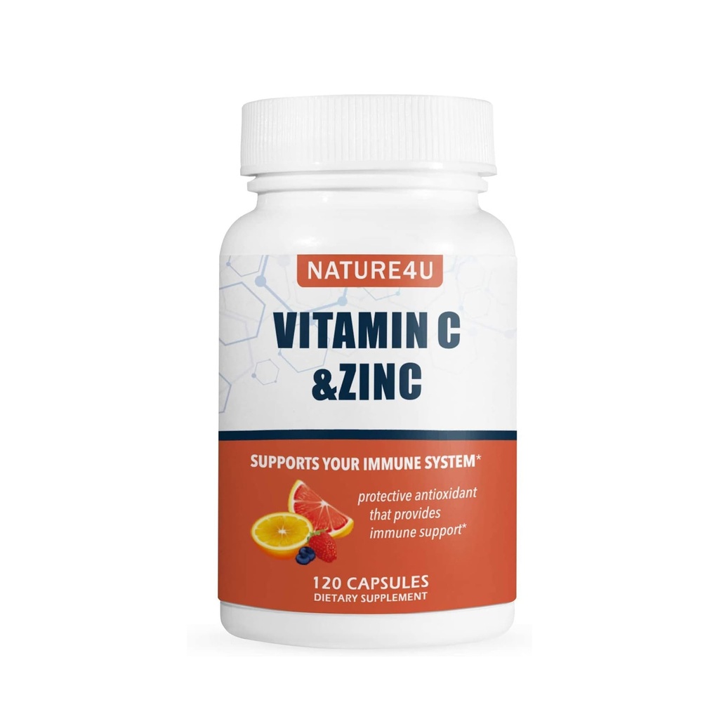 Vitamine C 1000mg avec Zinc, Rose Hips et Citrus Bioflavonoïdes, Imune Support Supplément Antioxydants Protection, 120 Capsules