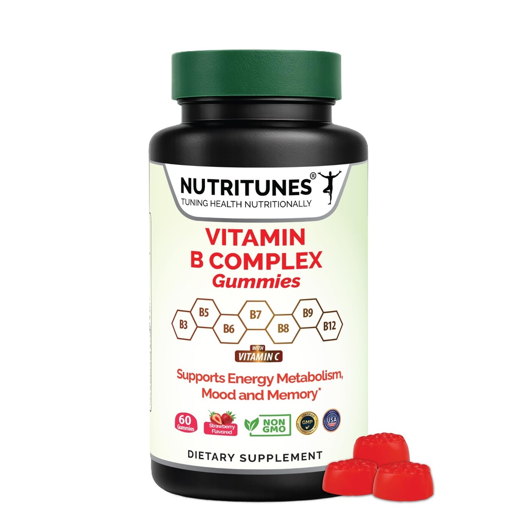 Vitamine B Complex Gummies – Alta potenza B Complesso di vitamine Gummies con Methyl B12, Folate, Biotina & Vitamina C – Non OGM, Vegan, Gluten-Free – 90 Gummies – Made in USA
