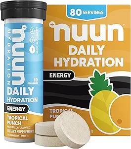 Tablettes électrolytes Nuun Energy avec Ginseng, caféine de l'extrait de thé vert, vitamine B12, B6, B5, magnésium et 4 autres électrolytes, sans gluten et végétalien, zing de lime de gingembre, 8 paquets (80 portions Total)