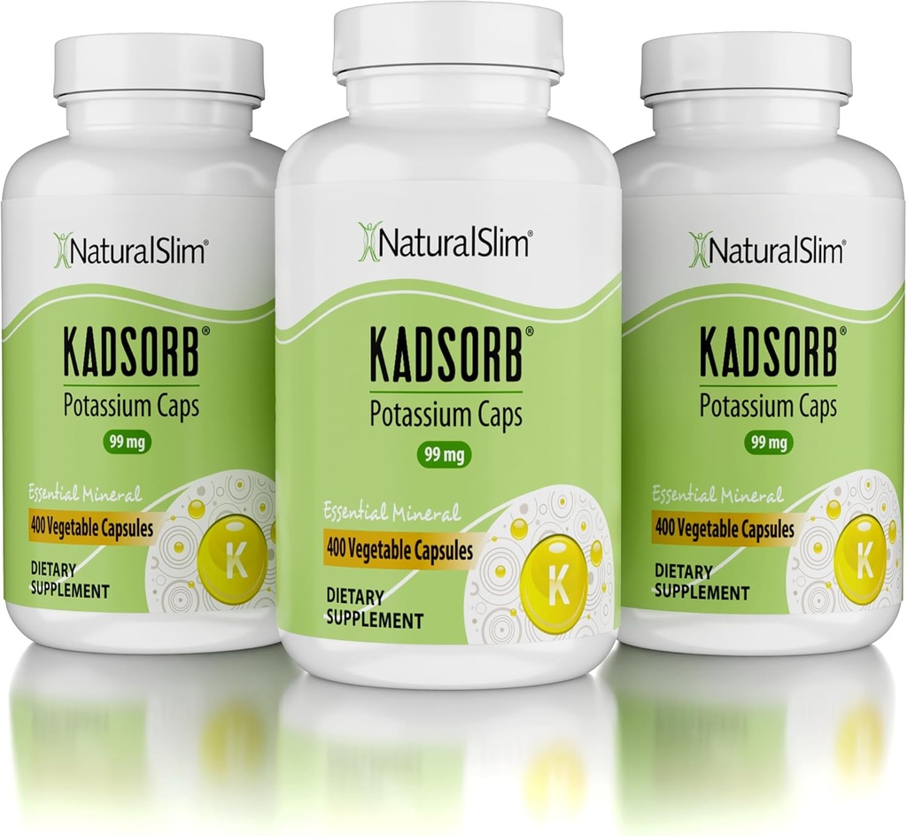 NaturalSlim Natural Citrate Citrate Gluconate 99 mg - Kadsorb Supporti Equilibrio Elettrolito & pH normale - Integratori di potassio assorbibili con minerali essenziali - Non GMO 400 Capsule 3 Pack