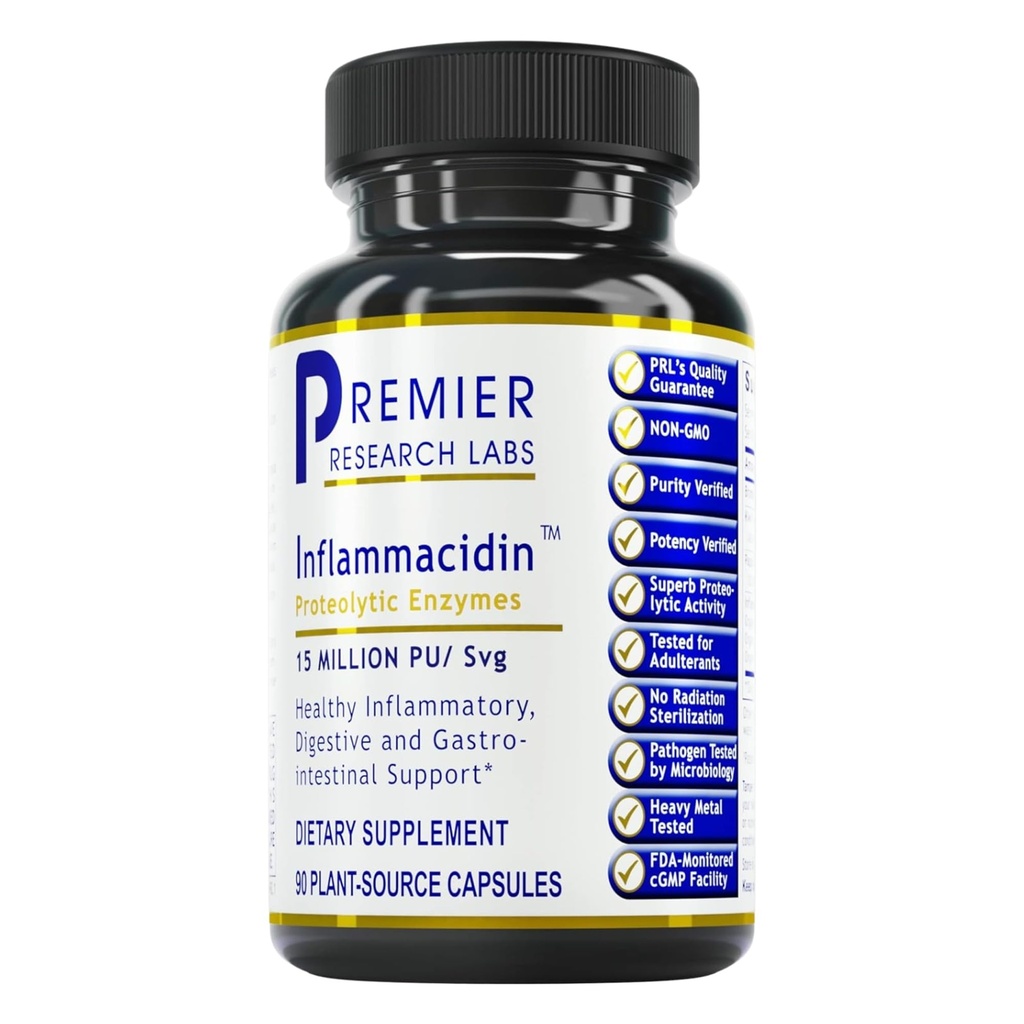 Premier Research Labs Inflammacidin - Digestive Enzymes, Papain from Papaya, and Bromelain Enzymes for Digestion, Plant Enzymes for Women & Men, Vegan Friendly - 90 Vegetarian Capsules