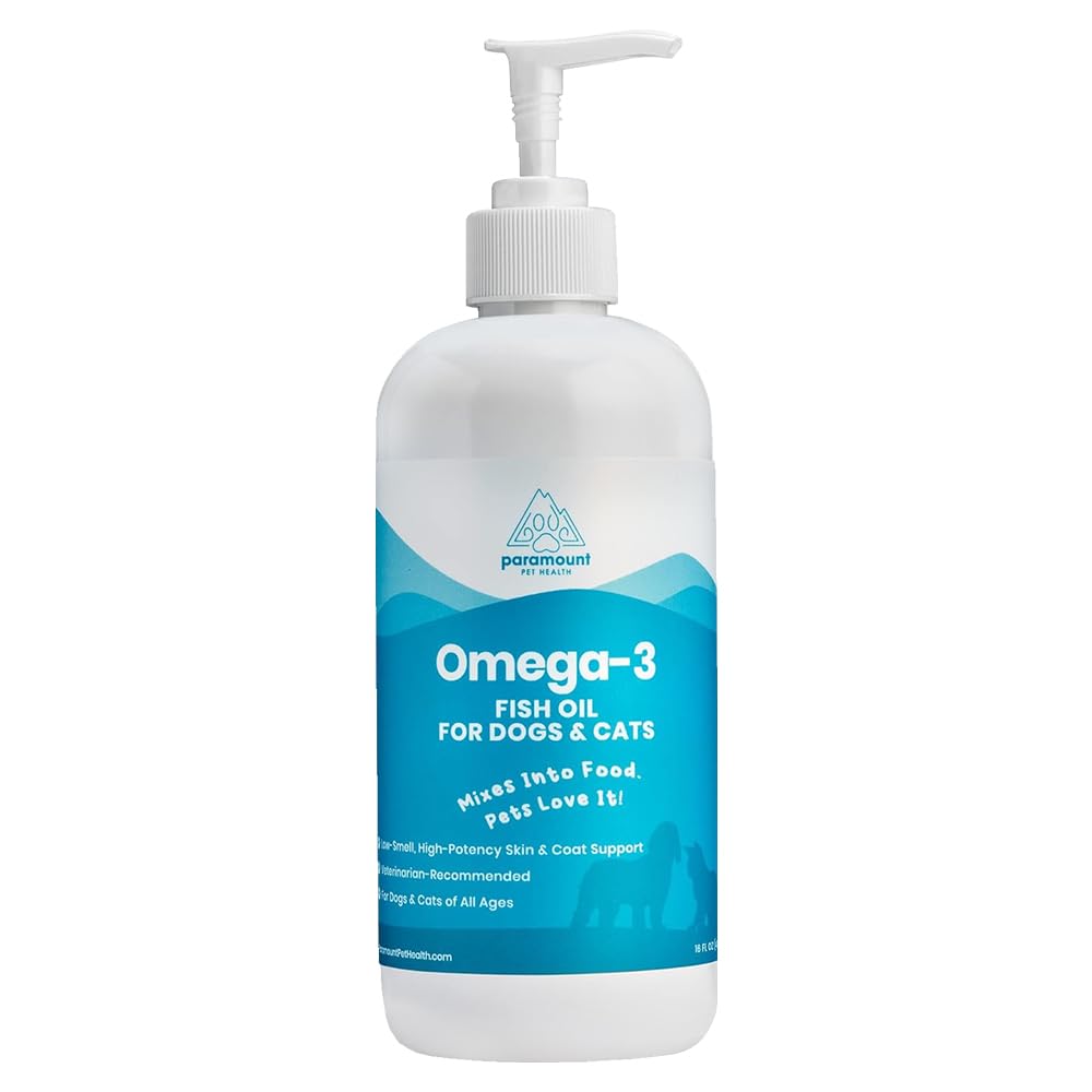 Huile de poisson Omega 3 pour chiens et chats, supplément DHA de l'EPA liquide pour peau, manteau, articulations et coeur, gouttes Omega 3 pour petits chiens races et chats avec peau démangeaison, 16 oz