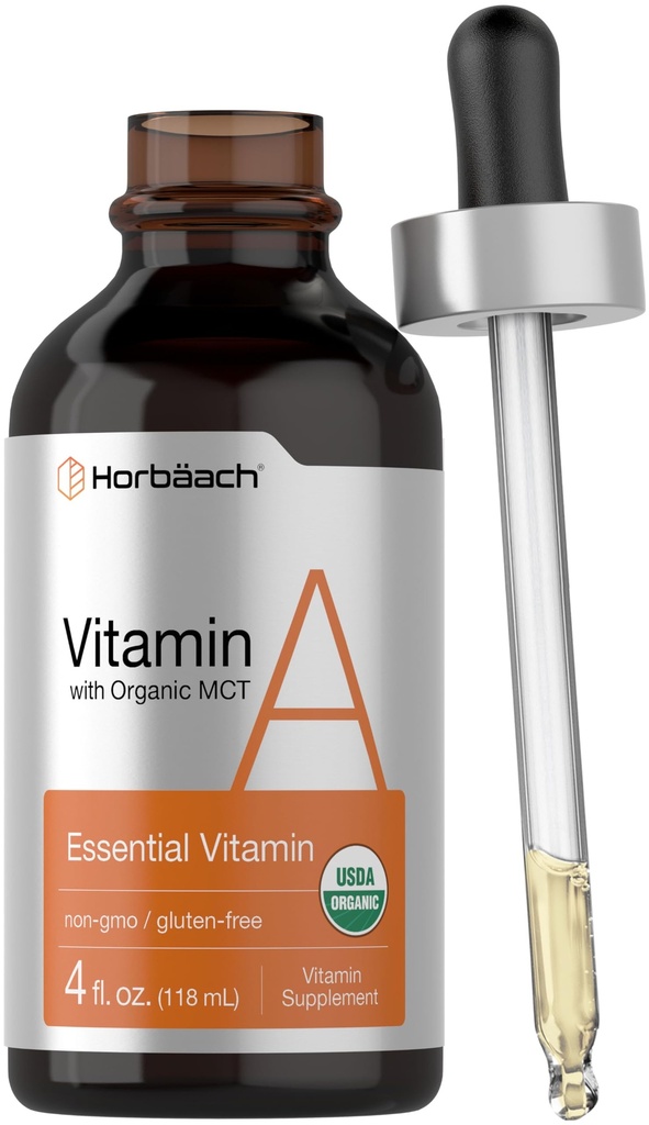 Horbäach Vitamina A Liquid | 4 fl oz | Supplemento con olio di cocco frazionato biologico | Non OGM, Gluten Free