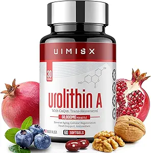 Urolithine A Pro Supplément 1000mg, 60 Softgels Super Antioxydants avec Resveratrol & CoQ10 pour la production d'énergie et le vieillissement en santé- Mitoceutique pour la force musculaire et les soins de la peau