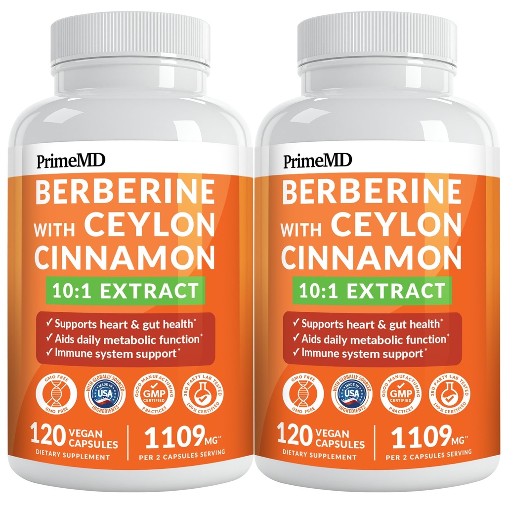21-in-1 Berberina Supplemento con Ceylon Cinnamon Capsule - Diidroberbertina con Cromo, Bitter Melon & Green Tea Extract - Berberina con Ceylon Cinnamon per il supporto energetico (120 Ct) (Pacchetto di 2)